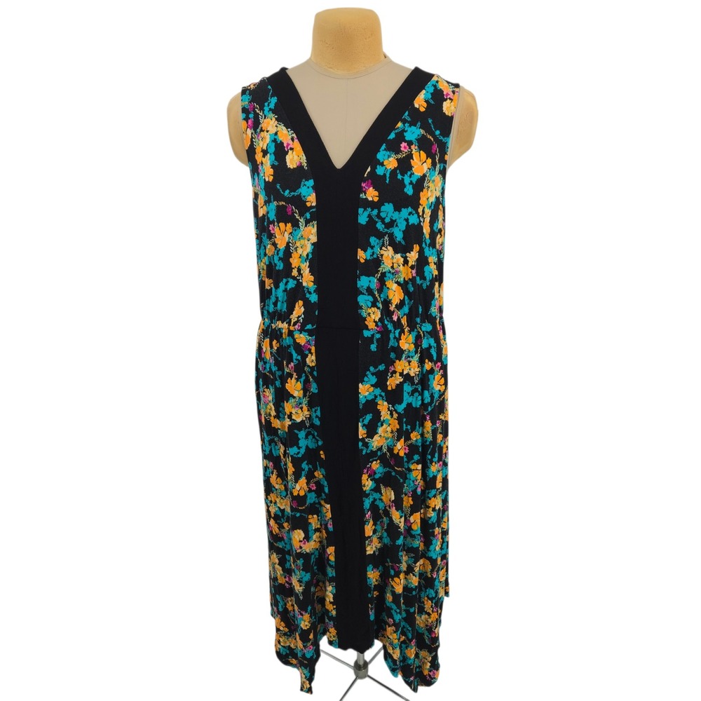 Lane Bryant Floral V-Neck Sleeveless Sharkbite Hem Midi Dress 18/20 Stretch Boho